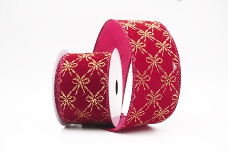 Lt. Burgundy Glitter Tied Bow Pattern Wired Ribbon_KW0463GC-8B-8